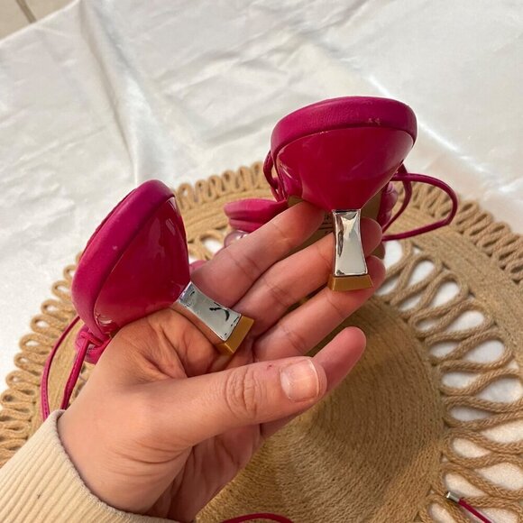 Schutz S-Meghan Mid Hot Pink Translucent Strap Ankle Lace Up Heel Sandals 7.5 - Picture 5 of 11